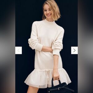 By Anthropologie Long-Sleeve Turtleneck Tulle Twofer Mini Dress